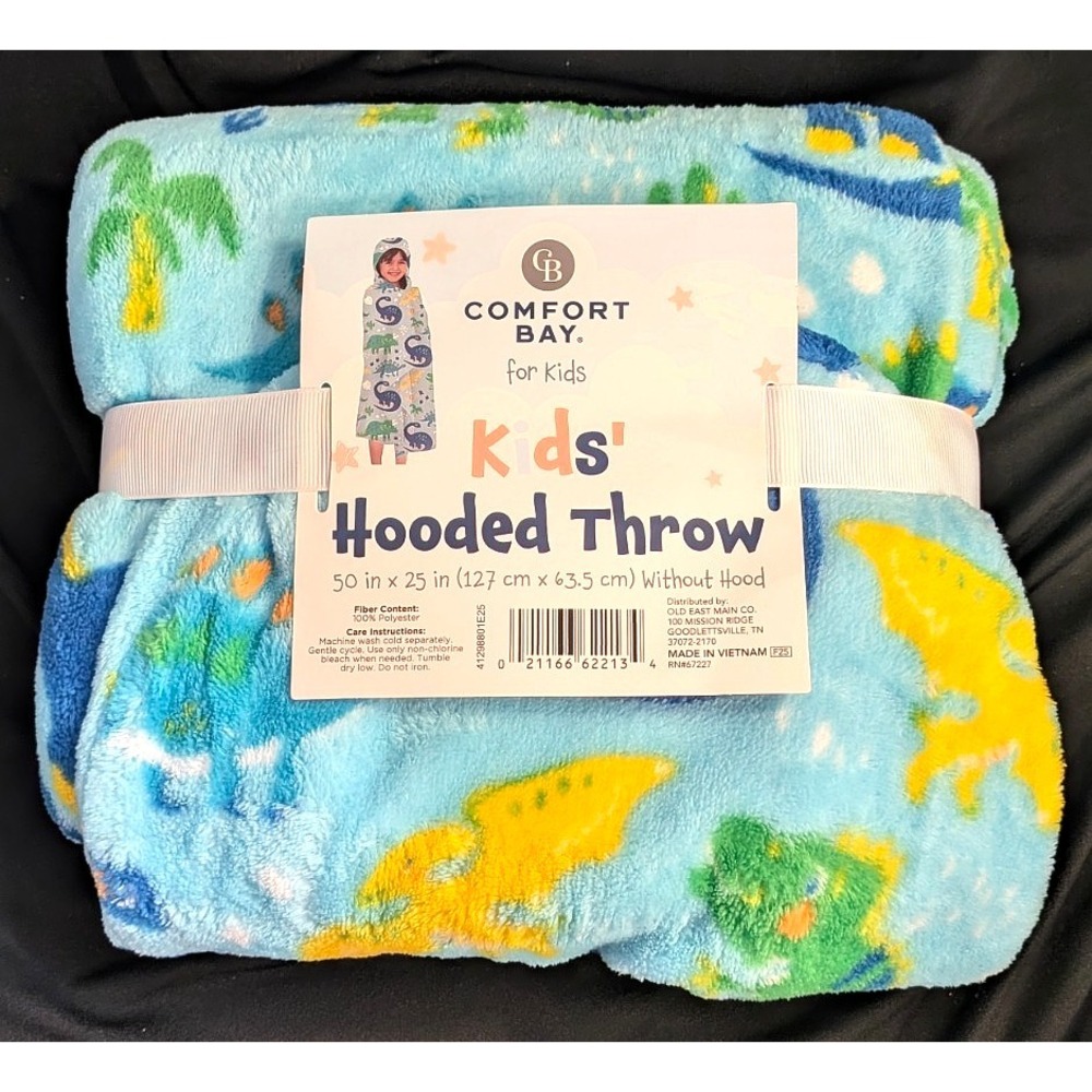 Comfort Bay Kids' Dinosaur‎ Hooded Throw Measures 50" x 25"